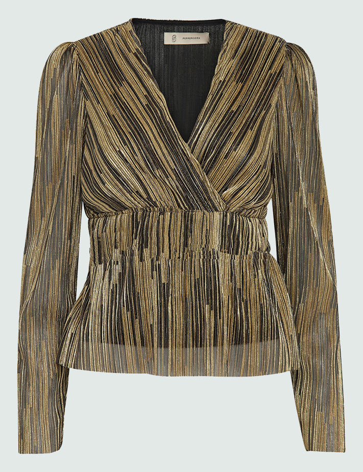 Peppercorn Renee Long Sleeve Wrap Blouse Bluser 9940MET Gold Metallic