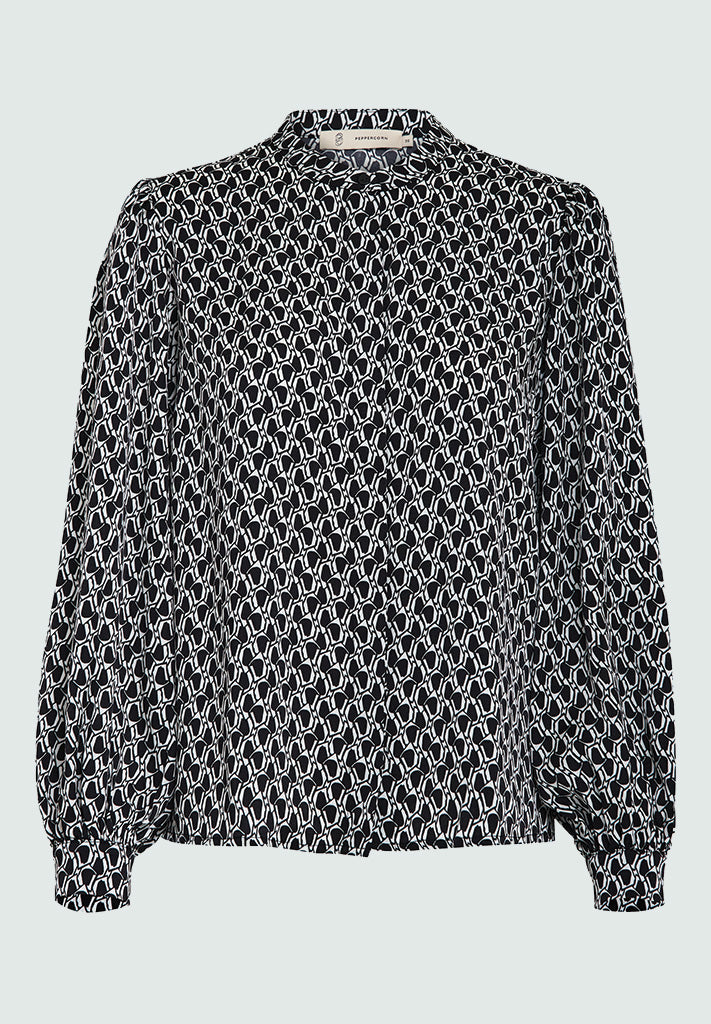 Peppercorn Robin Parker Stand Collar Long Sleeve Shirt Skjorter 9000P Black Print
