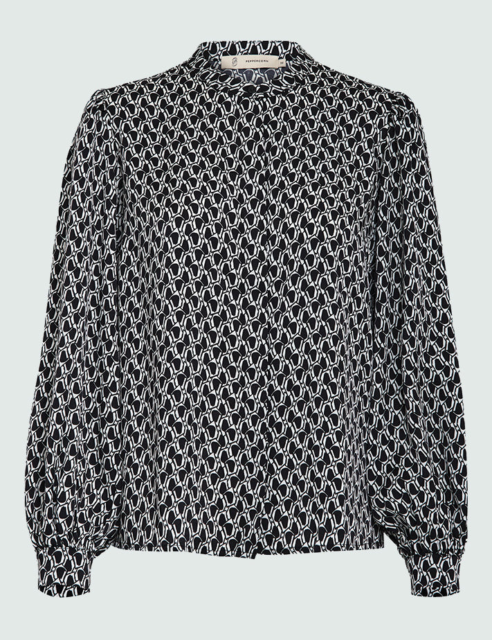 Peppercorn Robin Parker Stand Collar Long Sleeve Shirt Skjorter 9000P Black Print