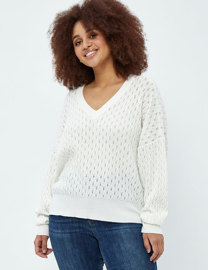 Peppercorn Rosalia Perlestrik Pullover Curve Pullover 235 Cloud Dancer