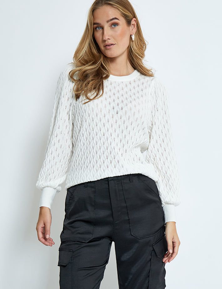 Peppercorn Rosalia Puff Sleeve Knit Pullover Pullover 235 Cloud Dancer