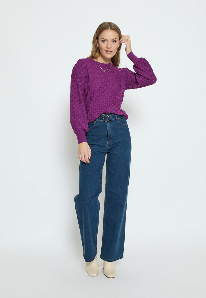 Peppercorn Rosalia Puff Sleeve Knit Pullover Pullover 7024 Hollyhock Purple