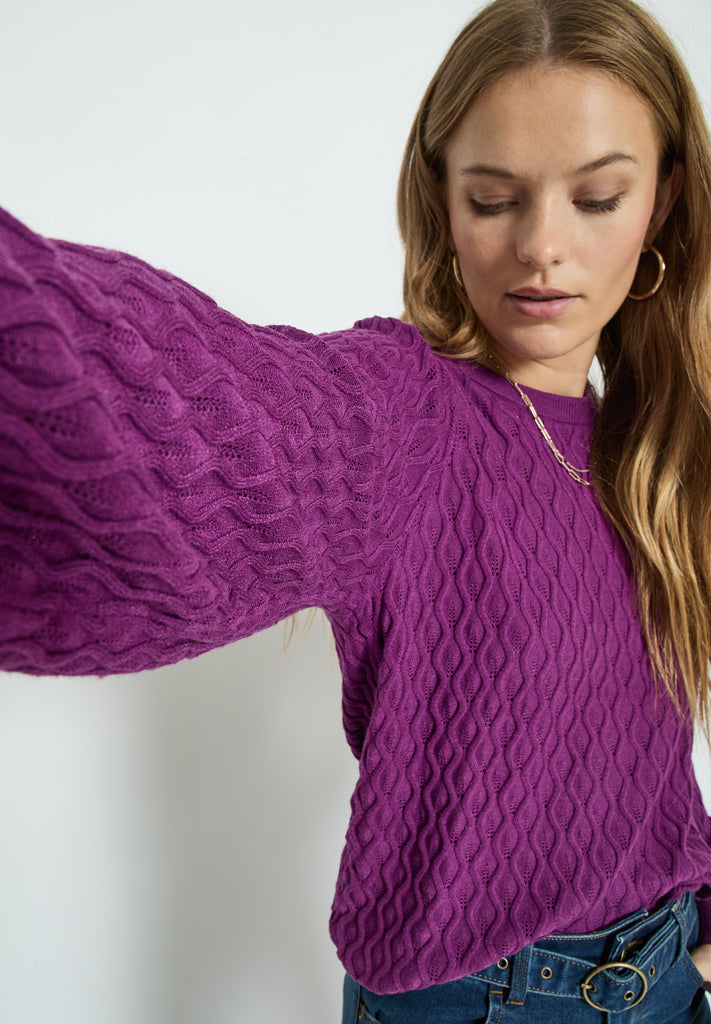 Peppercorn Rosalia Puff Sleeve Knit Pullover Pullover 7024 Hollyhock Purple