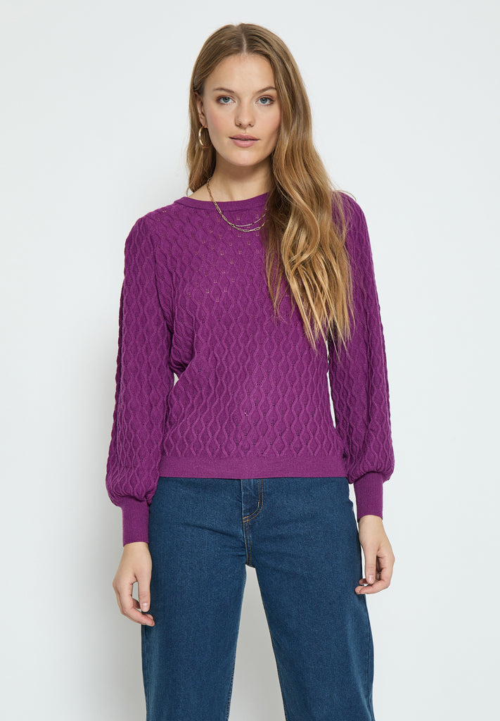 Peppercorn Rosalia Puff Sleeve Knit Pullover Pullover 7024 Hollyhock Purple