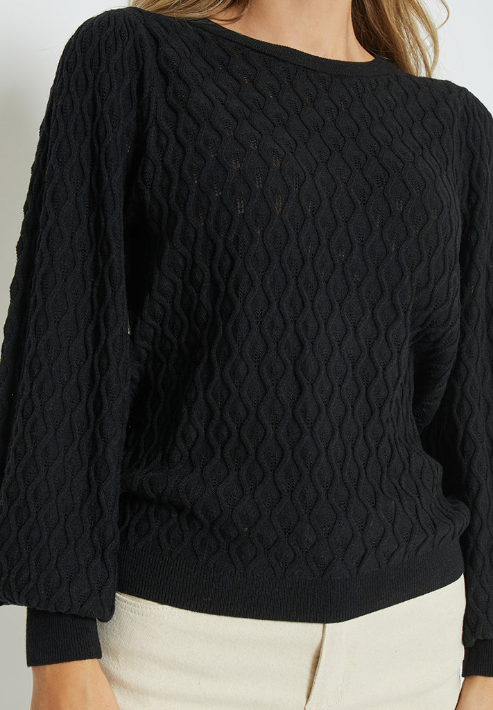 Peppercorn Rosalia Puff Sleeve Knit Pullover Pullover Sort