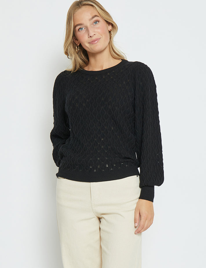 Peppercorn Rosalia Puff Sleeve Knit Pullover Pullover Sort