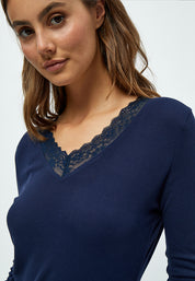 Peppercorn Rosalinda Rib Bluse T-Shirt 1550 NAVY