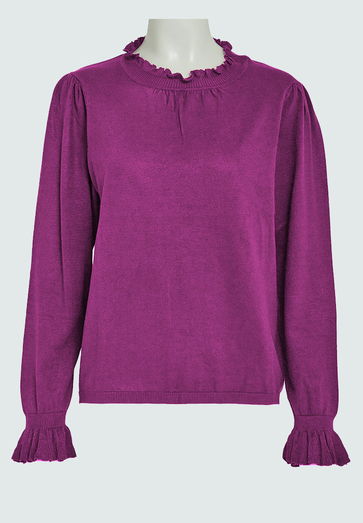 Peppercorn Tana Frill Knit Pullover Pullover 7024 Hollyhock Purple