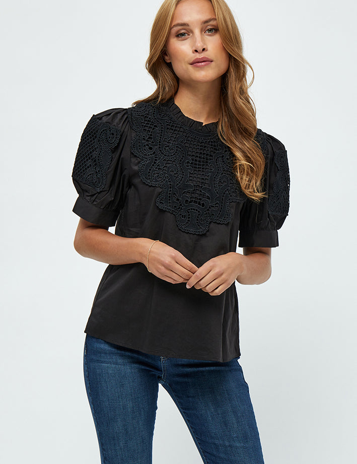 Minus Victoria Broderet Bluse Bluser Sort