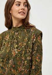 Minus Lela bluse Skjorter 9334P Dark Olive Flower Print