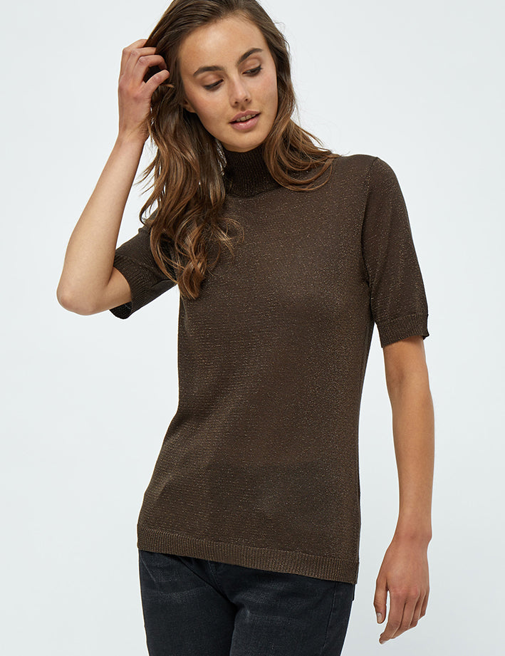 Minus MSLima Rullekrave Strik T-Shirt 486L Slate Brown Lurex