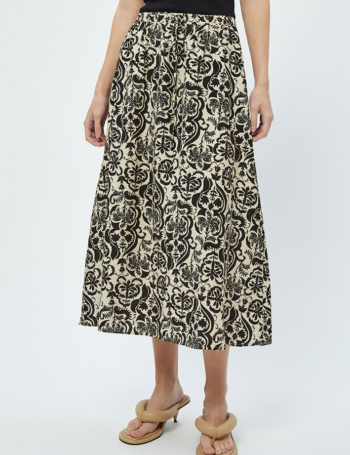 Minus Lizia Midi Nederdel Nederdele 9015P Sand Gray Print